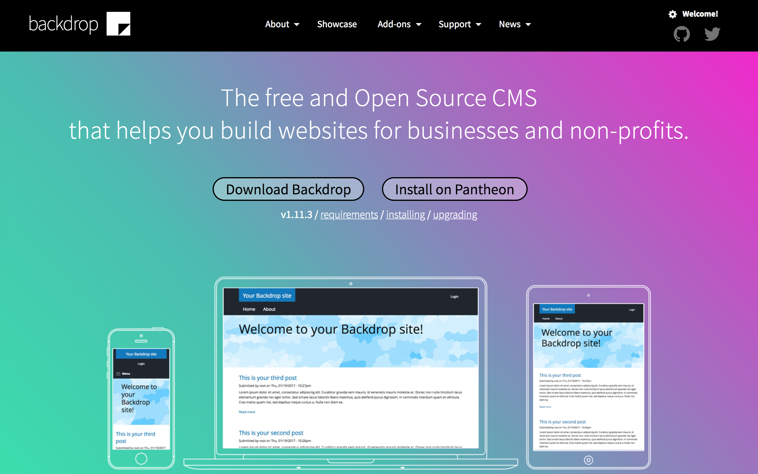 Backdrop CMS homepage